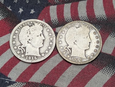 1915 P & D Barber 90% Silver Quarters
