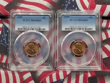 (2) 1955 Lincoln Wheat Cents Both PCGS MS65RD, Top Teir Grader!