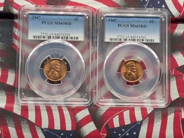 (2) 1947 Lincoln Wheat Cents Both PCGS MS65RD Top Teir Grader!