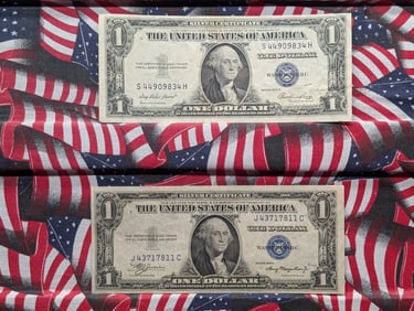 (2) Nice Crisp One Dollar Silver Certs 1935-A, 1935-E Off Center