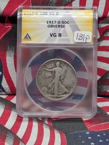 1917-D Obverse Walker Half ANACS VG8 Semi Key Date, Top Teir Grader!