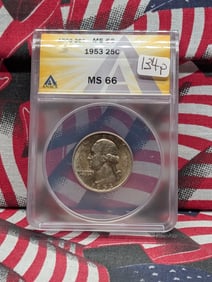 1953 Washington Quarter ANACS MS66, Top Teir Grader!