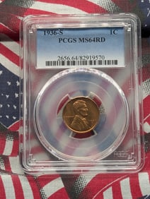 1936-S Lincoln Wheat Cent PCGS MS64RD. Top Teir Grader!