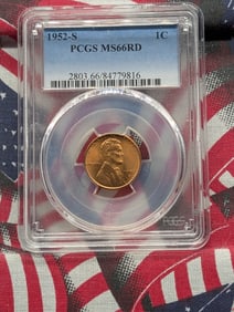 1952-S Lincoln Wheat Cent PCGS MS66RD. Top Teir Grader!