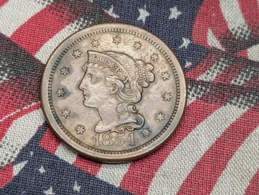 1854 Braided Hair Large Cent - XF/AU