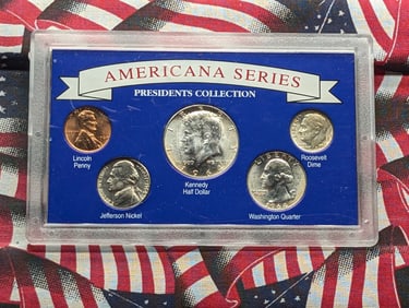 Americana Series - Presidents Coin Collection in Display, Three 90% Silver Coins
