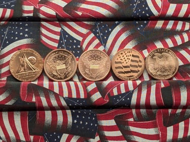 1 Oz. Each .999 FINE COPPER Various Designed Rounds (5 PCS)