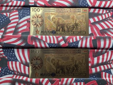 Lot of Two 24k Gold *LAYERED* 2008 Republic of Zimbabwe 100 Yottalillion Dollars Fantasy Notes