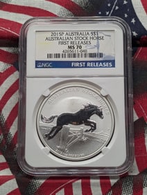 1 Oz. .999 FINE SILVER 2015-P Australia $1.00 Stock Horse - NGC MS70 - First Release