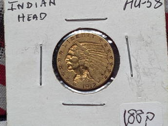 1912 $2.50 Indian Head Gold Piece - 90% Gold - 4.18 Grams - Books for $640 at G4 - $710 at AU58