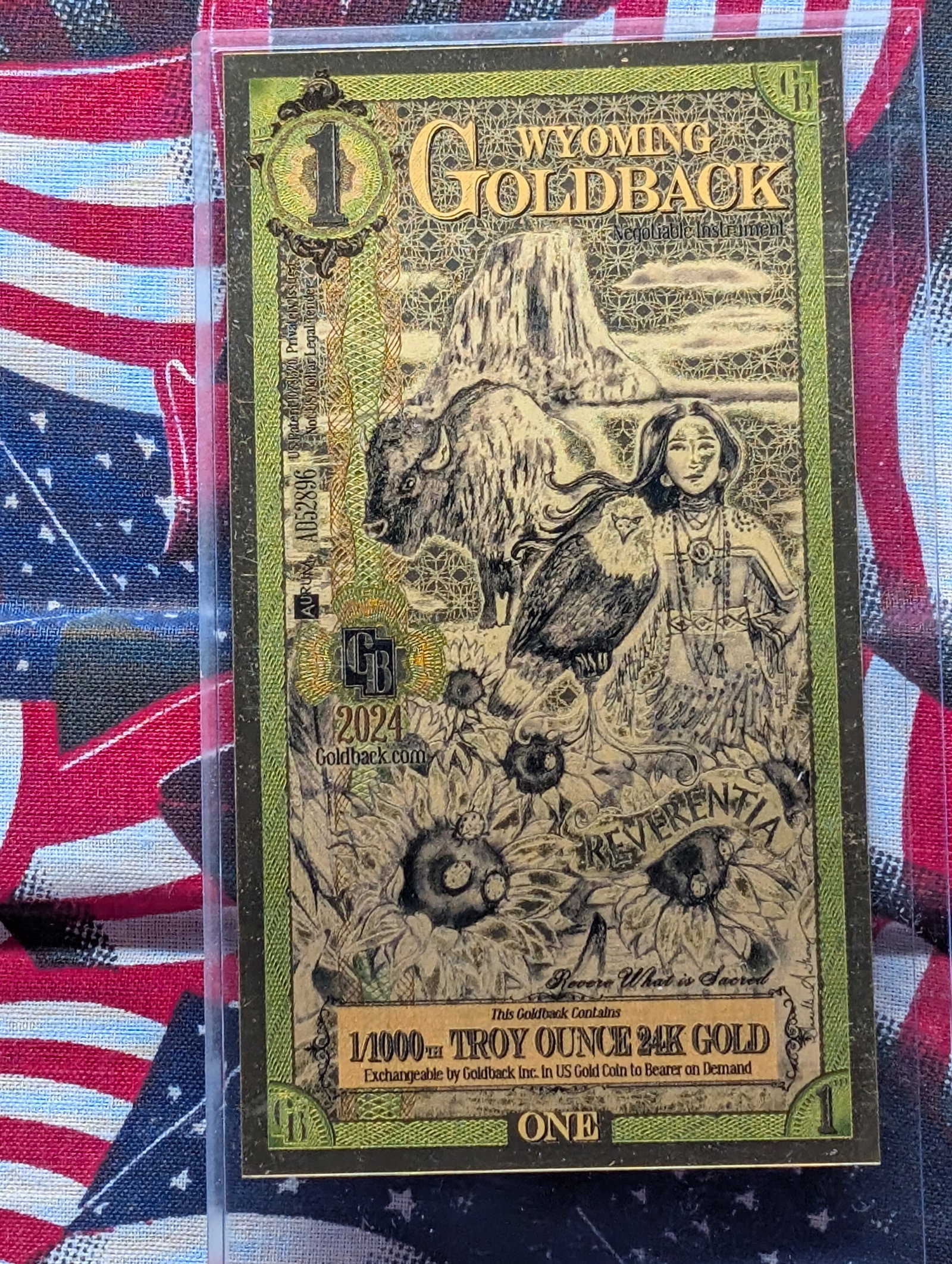 1/1000th Troy Oz. 24k GOLD 2024 Wyoming $1.00 Goldback: 1/1000th Troy Oz. 24k GOLD 2024 Wyoming $1.00 Goldback