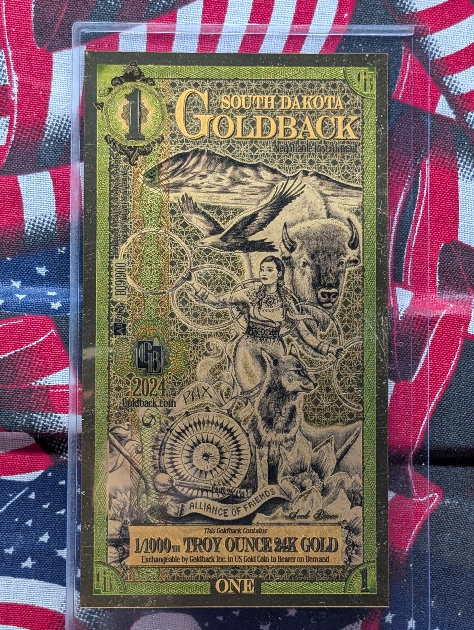 1/1000th Troy Oz. 24k GOLD 2024 South Dakota $1.00 Goldback: 1/1000th Troy Oz. 24k GOLD 2024 South Dakota $1.00 Goldback