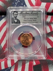1982 Zinc Large Date Lincoln Memorial Cent - PCGS MS67 RD