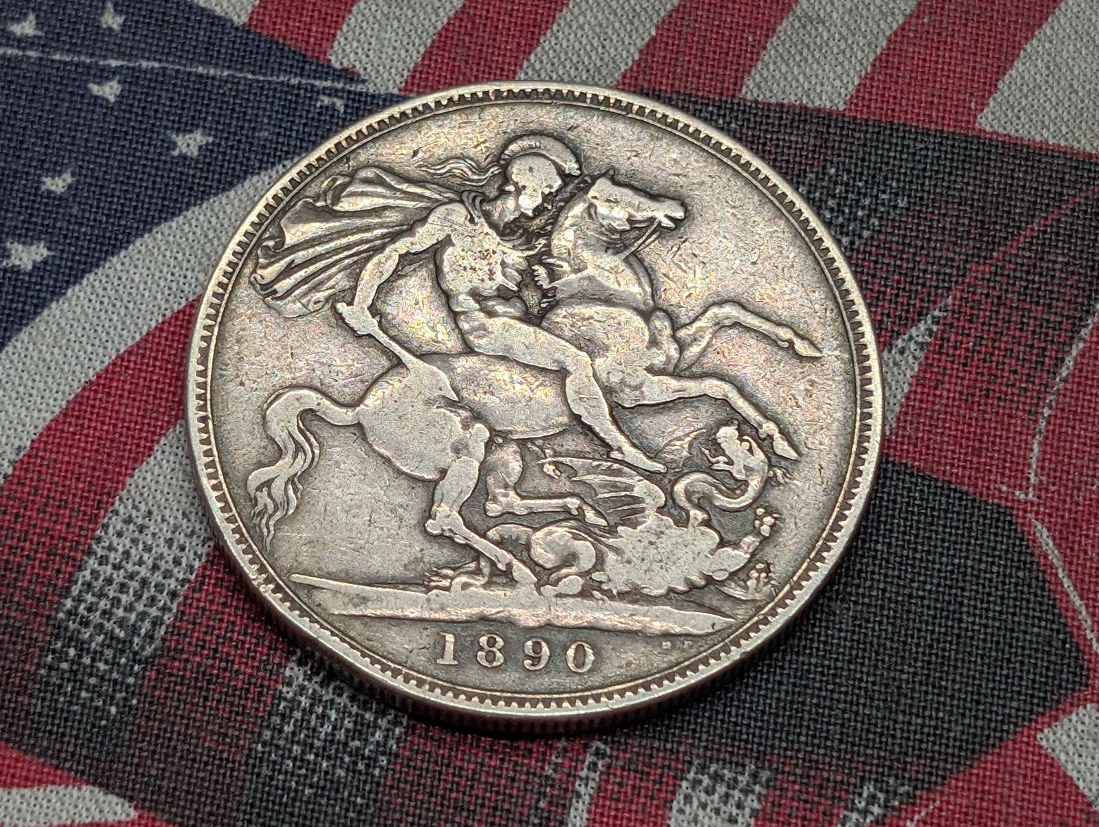1890 Great Britain Silver Crown - St. George Slaying the Dragon - VF (1 of 2)
