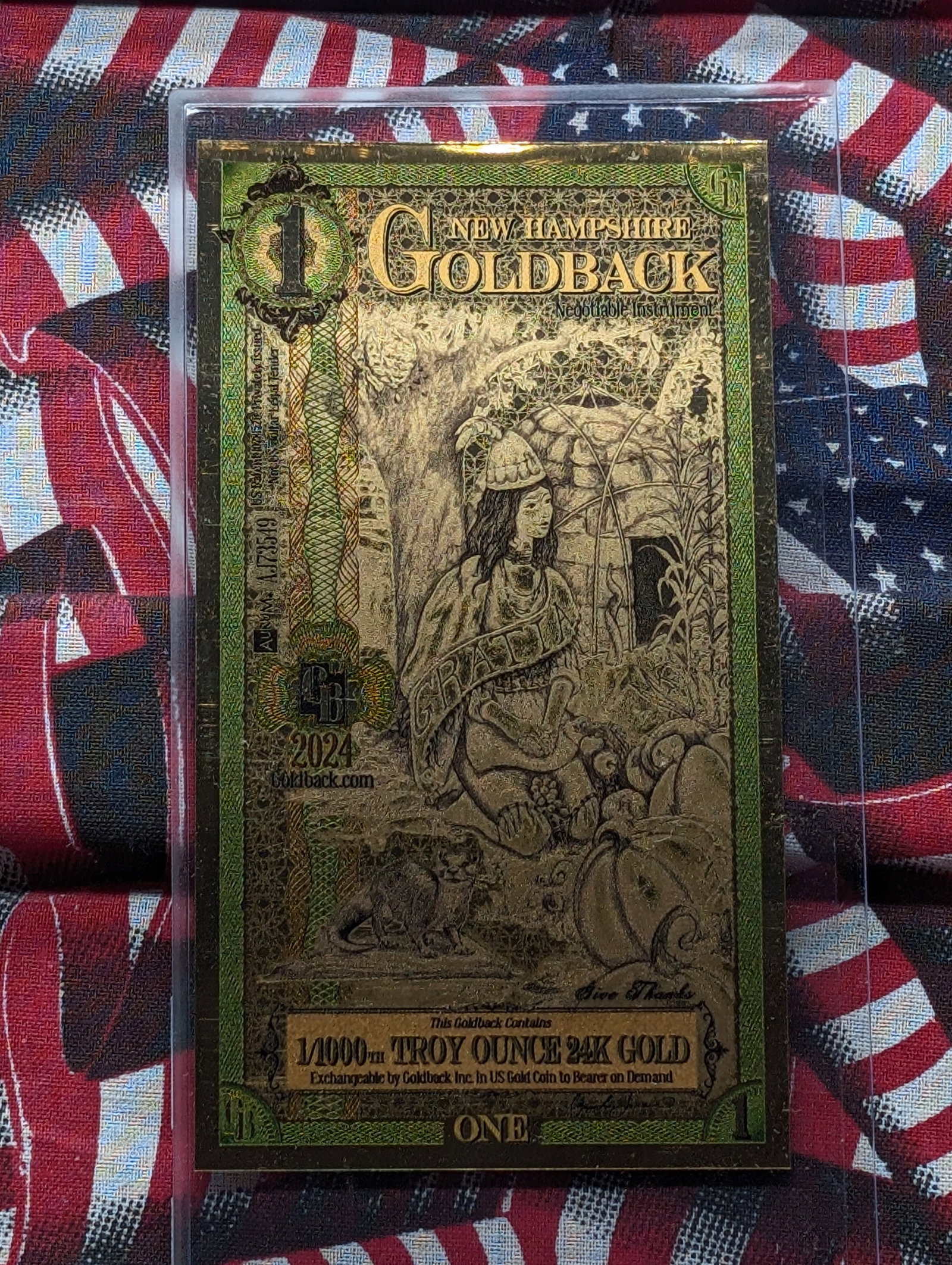1/1000th Troy Oz. 24k GOLD 2024 New Hampshire $1.00 Goldback: 1/1000th Troy Oz. 24k GOLD 2024 New Hampshire $1.00 Goldback