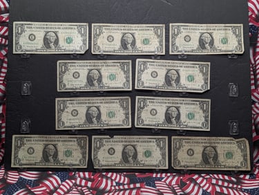 Lot of Ten 1963 B Series $1.00 Joseph W. Barr Notes