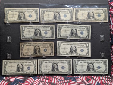 (3) 1935-G, 35-H, (2) 1957, (4) 57-A Series $1.00 Silver Certificates, includes One Trinary Silver
