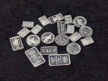 (20) 1 Gram Each .999 FINE SILVER Various Designed Miniature Rounds & Art Bars (20 PCS - 20 Grams