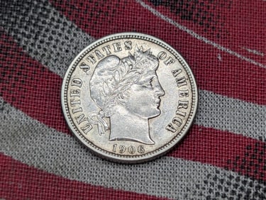 1906-D Barber Silver Dime - AU+