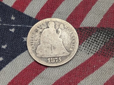 1875-CC (Above) w/ Legend Seated Liberty Dime - AVERAGE CIRC
