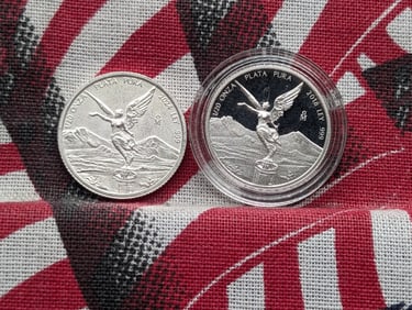 1/20th Oz. Each .999 PURE SILVER 2018 PROOF Mexico Libertad in Capsule & 2024 UNC Mexico Libertad (2