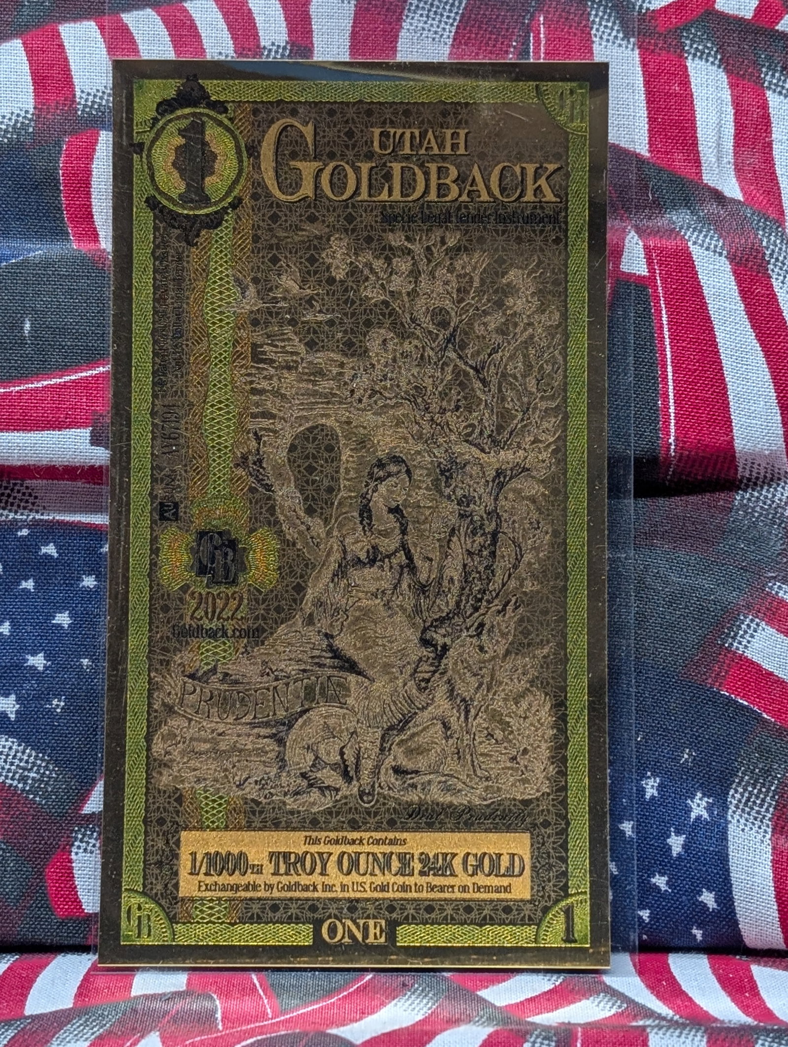 1/1000th Troy Oz. 24k GOLD 2022 Utah $1.00 Goldback: 1/1000th Troy Oz. 24k GOLD 2022 Utah $1.00 Goldback