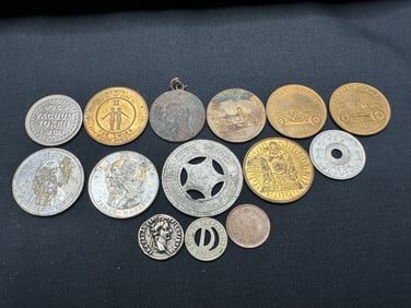 Lot of 14 Assorted Tokens and Medals