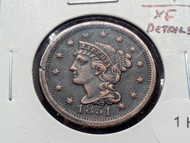 1851 U.S. Large Cent. XF Details.