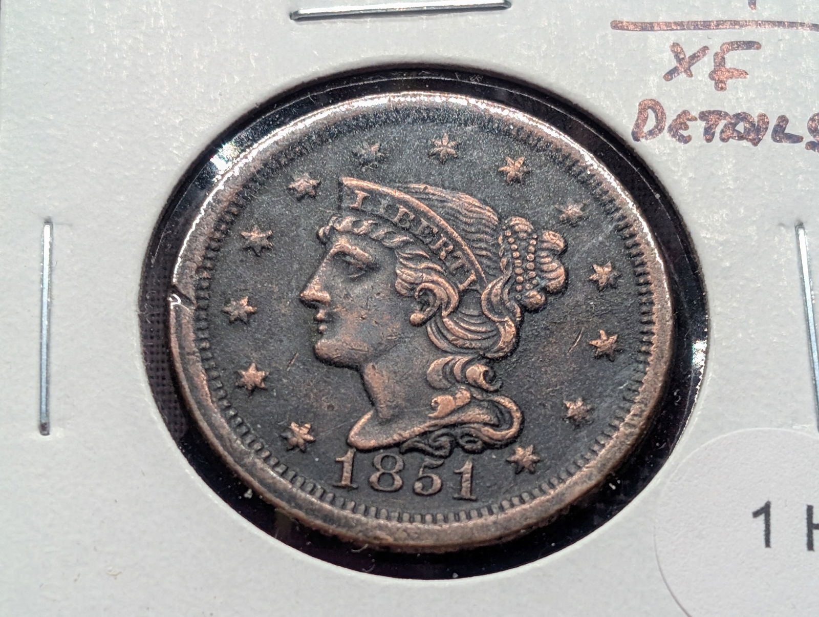 1851 U.S. Large Cent. XF Details. (1 of 3)