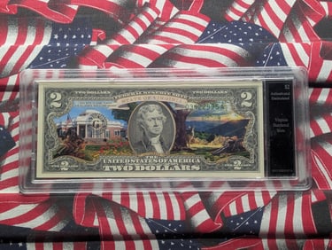 U.S. Federal Reserve COLORIZED $2 Legal Tender U.S. Note, State of Virginia.