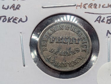 1863 Civil War Token. Benjamin & Herrick Fruit Dealers. Albany, NY.