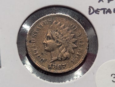 1867 Indian Head Cent. Key Date. XF Details. Porous.