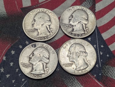 Four Washington Quarters 1935-P, 1937-P, 1952-S, 1964-D