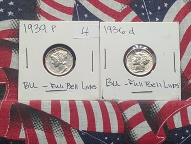 1936-D and 1939-P Mercury Dimes, BU with FULL BELL LINES