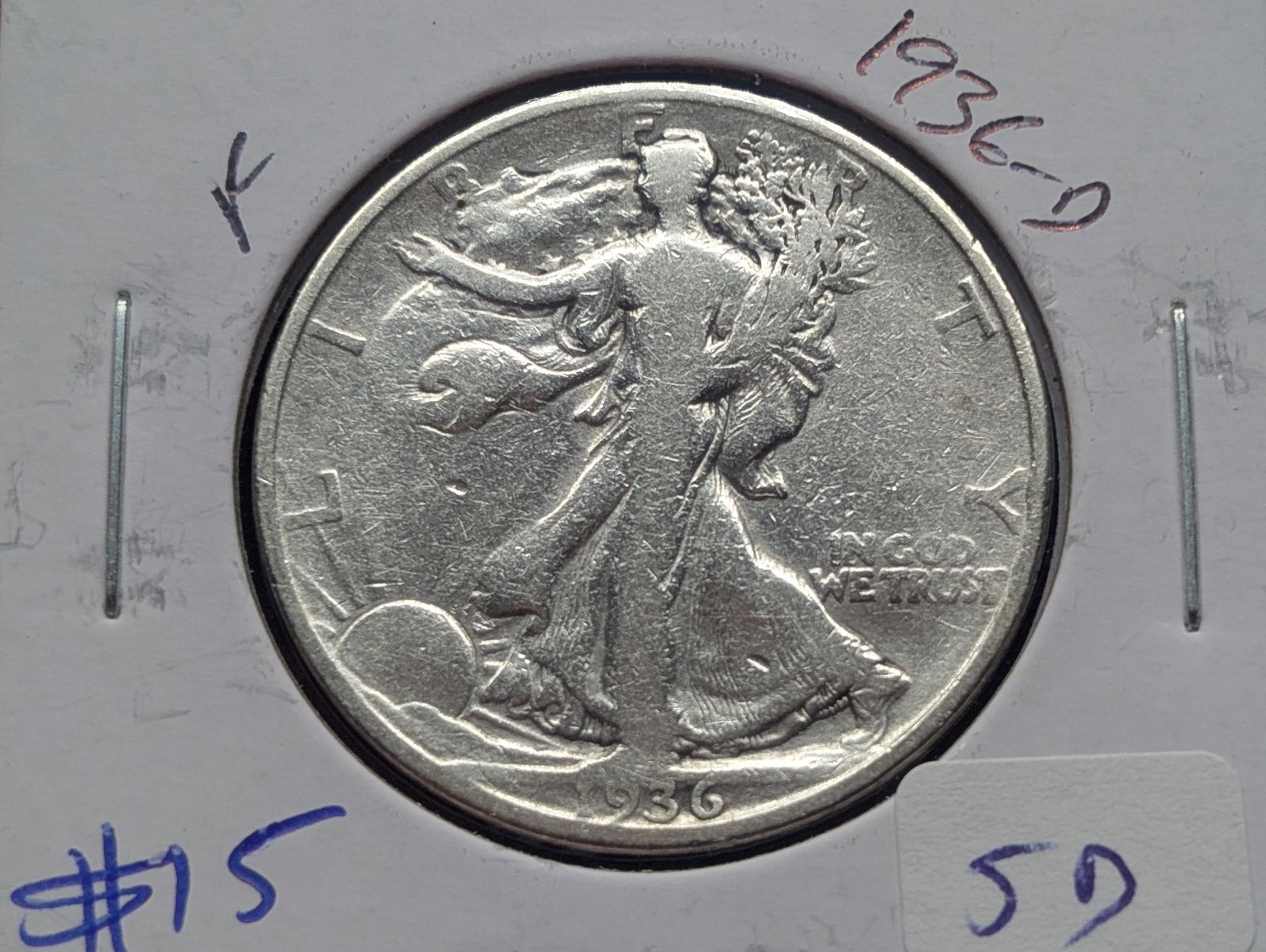 1936-D Silver Walking Liberty Half Dollar - 90% Silver (1 of 3)