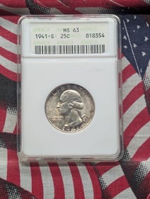 1941-S Washington Quarter. ANACS MS 63 - 90% Silver