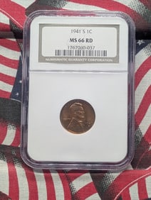 1941-S Lincoln Wheat Cent MS 66 Red By NGC