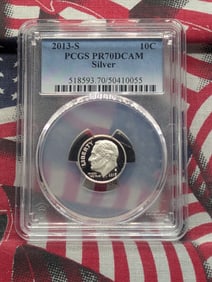 2013-S Roosevelt Dime. 90% Silver. PCGS PR70DCAM.