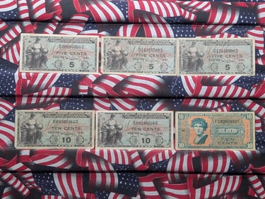 6 - U.S. Five & Ten Cent Military Payment Certificates (M.P.C.'s).