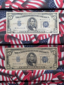 2 - $5 Silver Certificate. Dated 1934. Average Circulated - (1) 1934 & (1) 1934-C