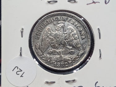 1882 "MEXICO" 25 Centavos ( only 120 k minted ) - 90.3% Silver & 6.768 Gr.