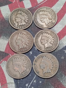 (6) Indian Head Cents 1902, 1903, 1904, 1905, 1906, & 1907