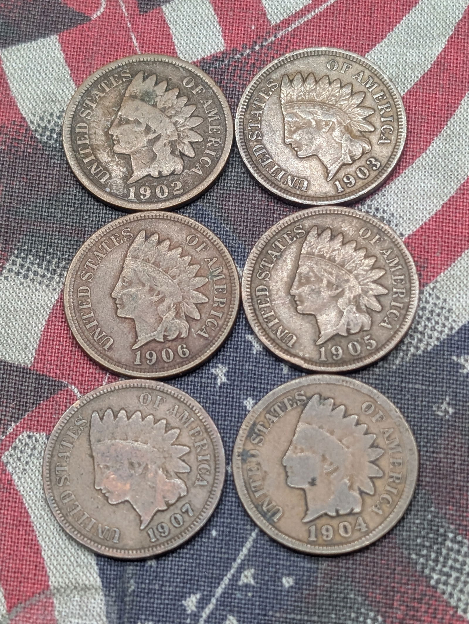 (6) Indian Head Cents 1902, 1903, 1904, 1905, 1906, & 1907 (1 of 2)