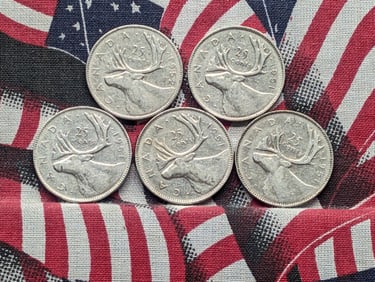 (5) 1951-52 Canada 80% "Silver" Quarters
