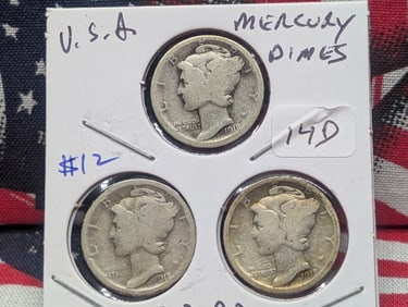 1918 P,D,S Silver Mercury Dimes - Complete Year Set! - All 90% Silver