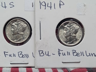 1941 P and 1944 S "MERCURY DIMES " BU with FULL BELL LINES