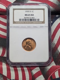 1935-D Lincoln Cent MS 65 RED By NGC