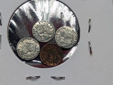 (4) Miniature U.S. Coins in 2x2 - (3) Ike Dollars & (1) Lincoln Memorial Cent