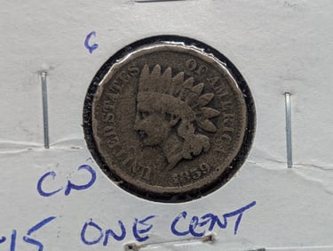1859 CN Indian Head Cent - First Year! - Pre Civil War!