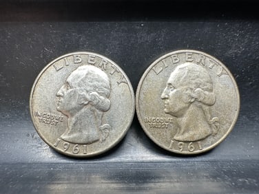 1961 P & D Washington Silver Quarters - Both 90% Silver